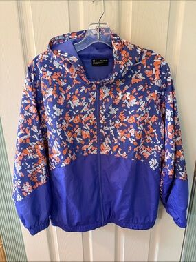 Under Armour Purple Hooded Girls' Windbreaker with Orange & White Print